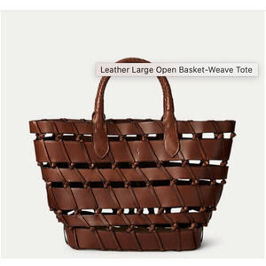 VINTAGE Ralph Lauren BROWN Leather Bag Purse Basketweave Tote Bag Leather (210